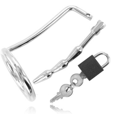 Anneau de Testicules BDSM avec Plug Urétral et Cadenas Acier - Metal Hard