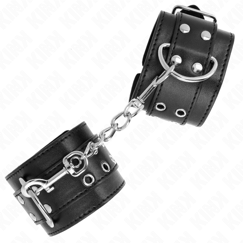 Appui-Poignets BDSM Double Boucle Noir Ajustable 19-26 cm - Kink