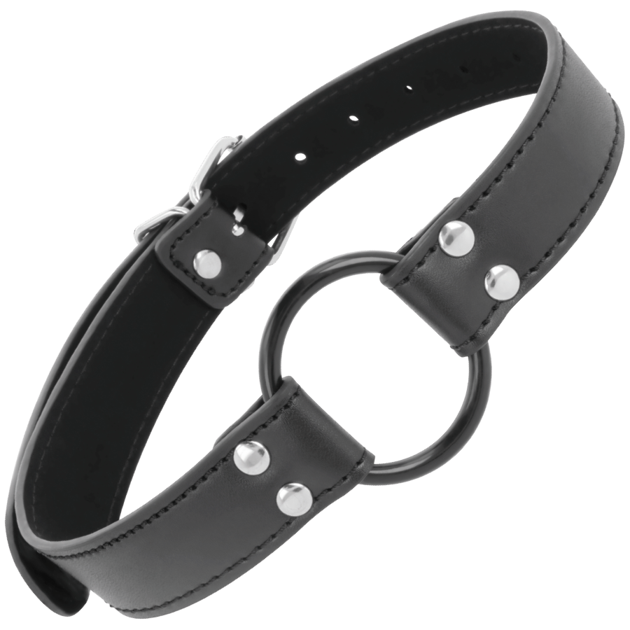 Bâillon BDSM Anneau Ouvert Cuir Sangle Réglable Diamètre 3,6 cm - Darkness