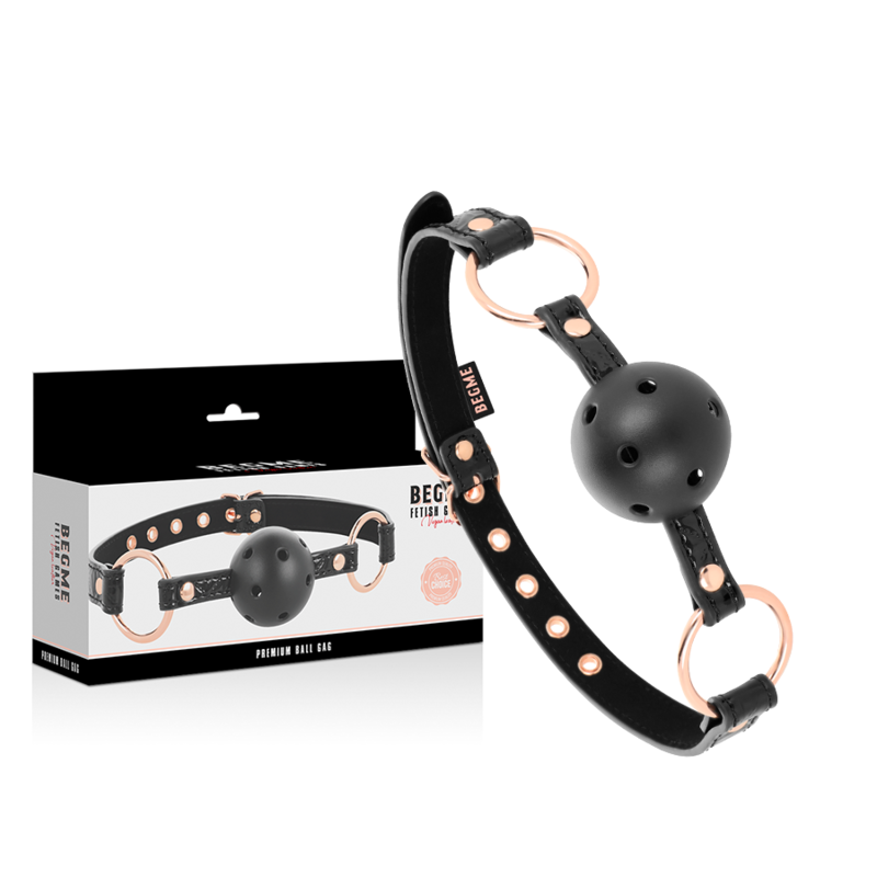 Bâillon BDSM Boule Black Edition Cuir Vegan 4 Trous Aération - Begme