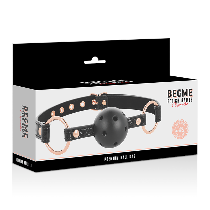 Bâillon BDSM Boule Black Edition Cuir Vegan 4 Trous Aération - Begme