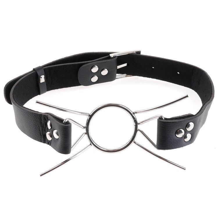 Bâillon BDSM Spider Gag Anneau Acier Sangle Cuir Réglable - Fetish Fantasy