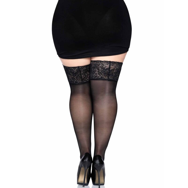 Bas Autofixants Sheer Dentelle Silicone Grande Taille - Leg Avenue