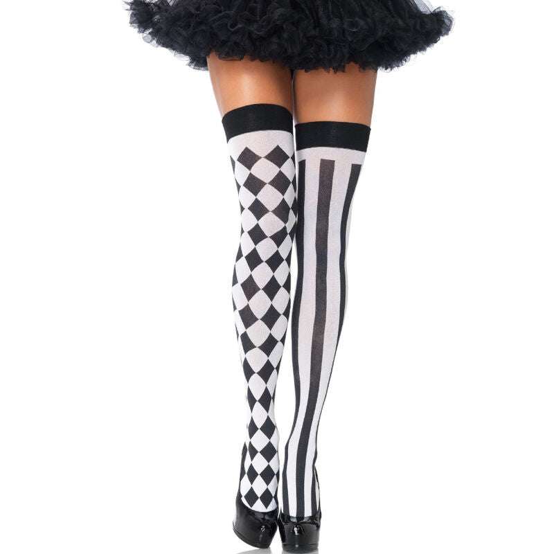 Bas Cuissardes Arlequin Motif Losange Noir et Blanc Taille Unique - Leg Avenue