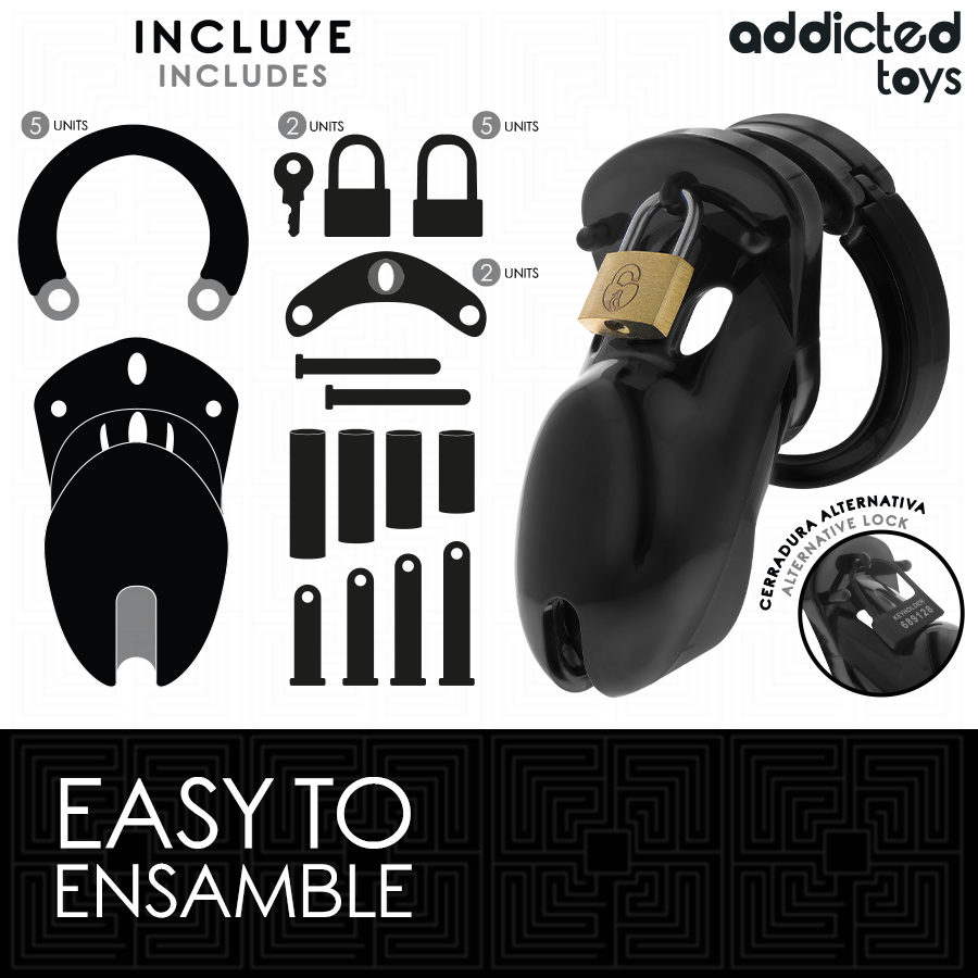 Cage de Chasteté Locked 10 cm 5 Anneaux Ajustables - Addicted Toys
