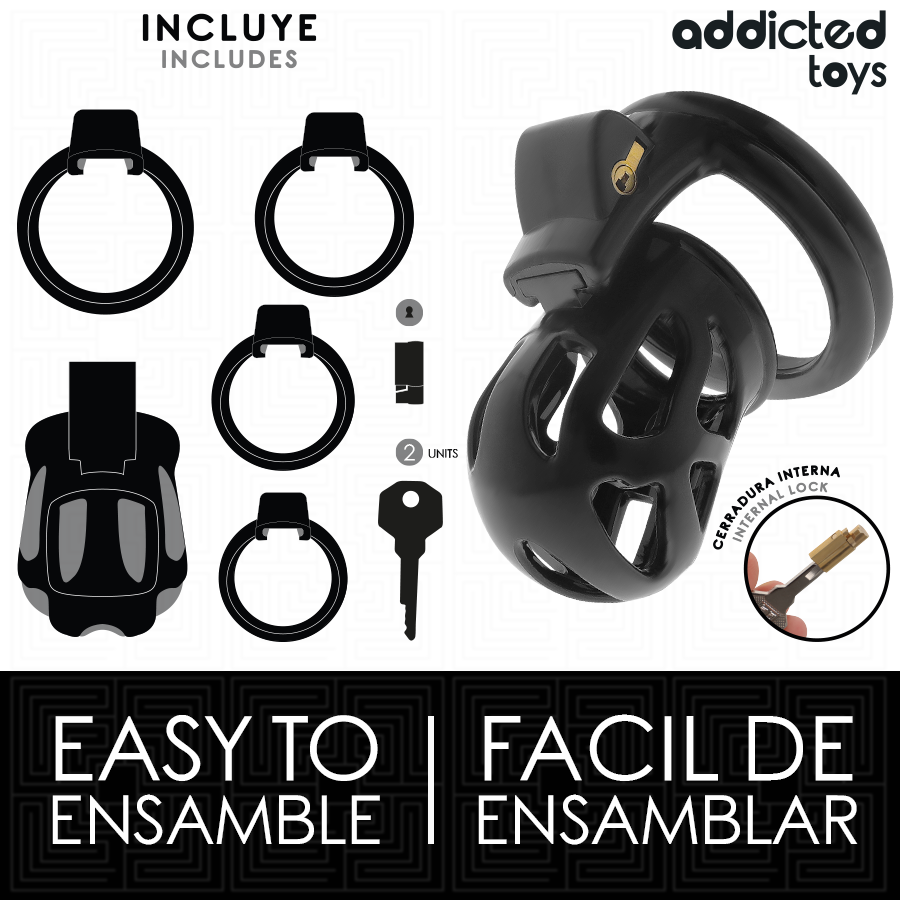Cage de Chasteté Locked Silencieuse 4 Anneaux Verrouillable - Addicted Toys