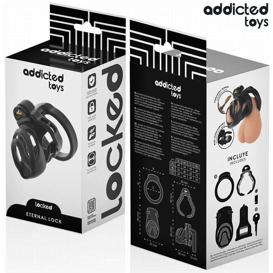 Cage de Chasteté Locked Verrouillable Plug Urétral 4 Anneaux - Addicted Toys