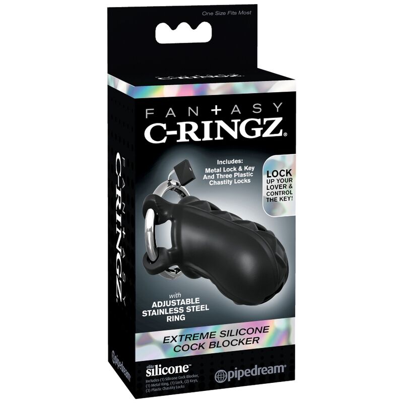 Cage de Chasteté Silicone Ventilée Anneau Acier Réglable 3 Verrous - Fantasy