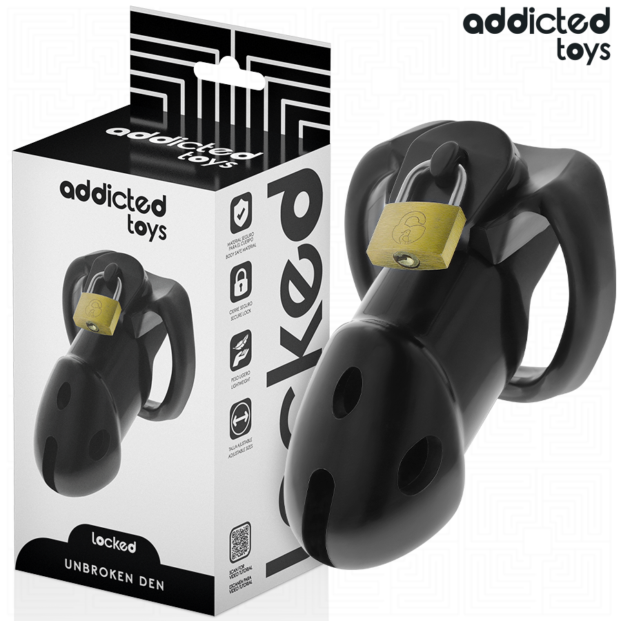 Cage de Chasteté Unbroken Den 9,8 cm 3 Anneaux Cadenas - Addicted Toys