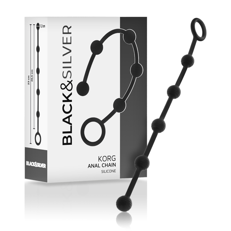 Chapelet Anal Korg Silicone 5 Boules Graduées Initiation 21 cm - Black&Silver