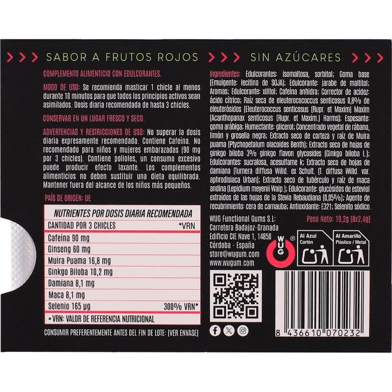 Chewing-Gums Anti-Gueule de Bois Afterdrink Guarana 8 Unités - Wug Gum
