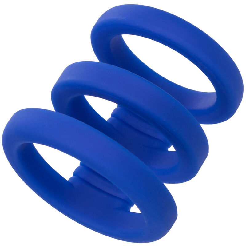 Cockring Cage Triple Anneaux Admiral Silicone Extensible Bleu - CalExotics