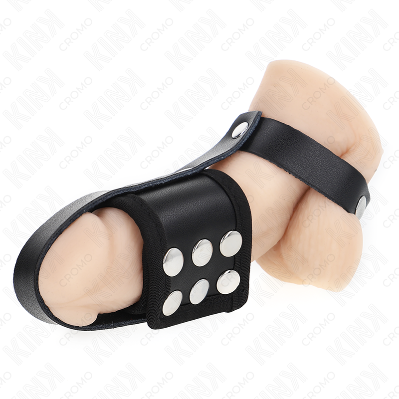 Cockring Cuir Cage à Pénis Sangle Réglable Séparateur de Testicules - Kink