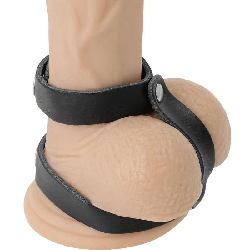 Cockring Cuir Synthétique Réglable Pénis et Testicules - Darkness