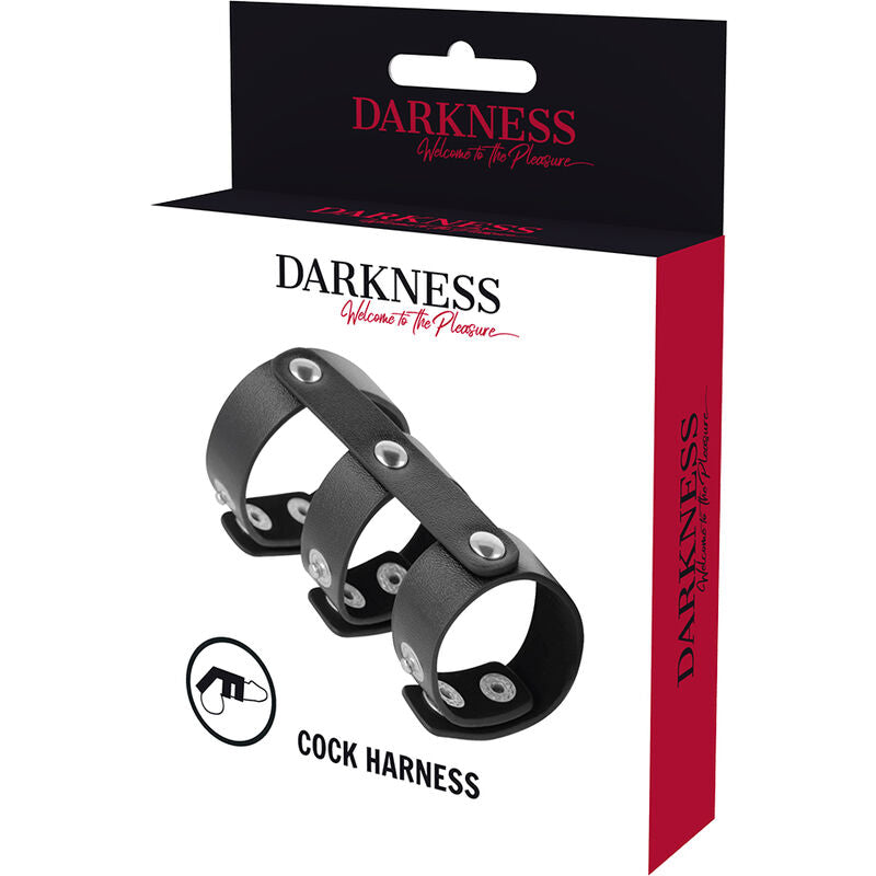 Cockring Double Pénis et Testicules Cuir Réglable - Darkness
