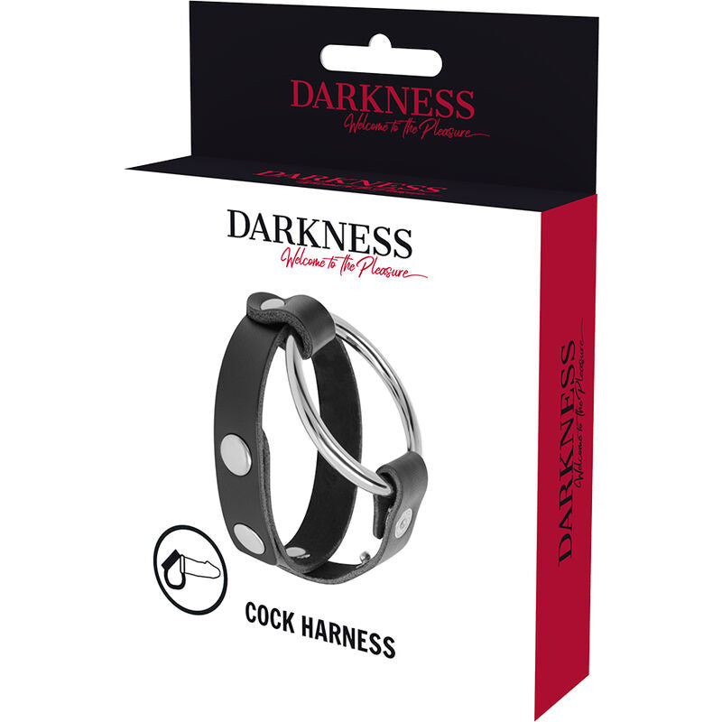 Cockring Pénis et Testicules BDSM Réglable Métal et Cuir - Darkness