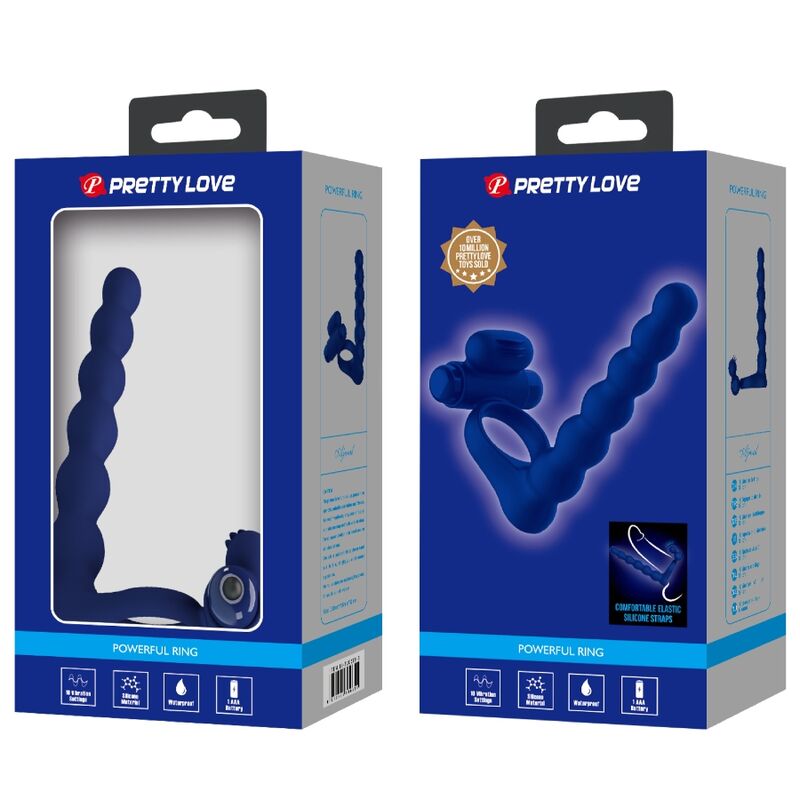 Cockring Vibrant Ajmal avec Plug Anal 10 Modes Silicone - Pretty Love