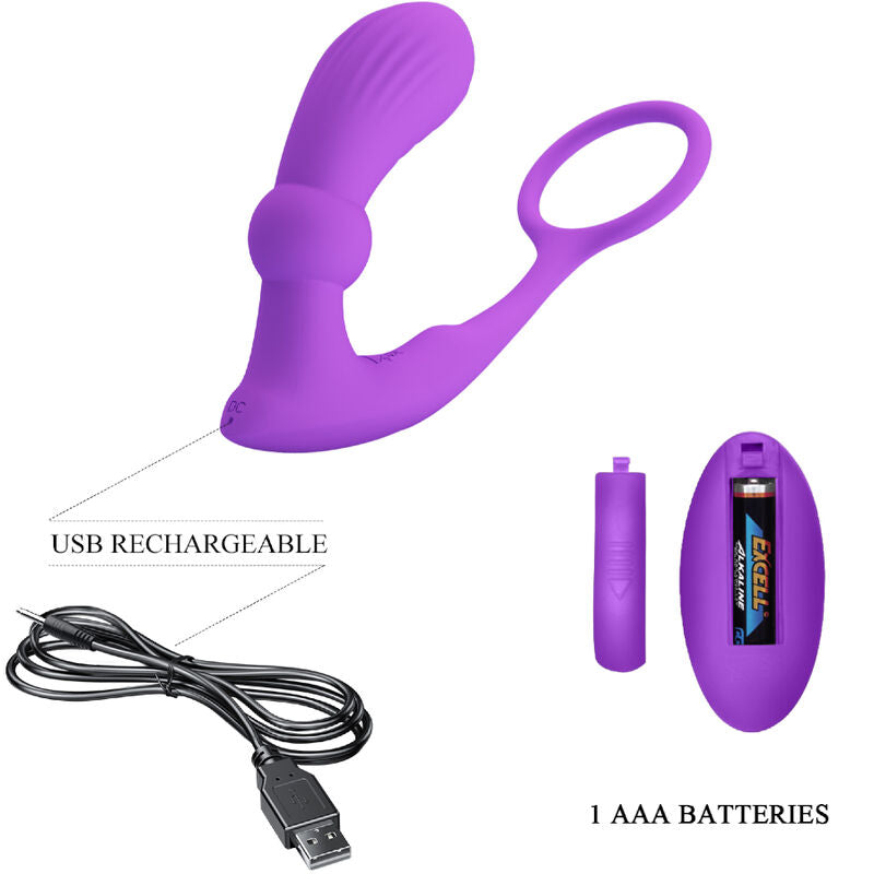 Cockring Vibrant avec Plug Anal Warren Silicone Rechargeable - Pretty Love