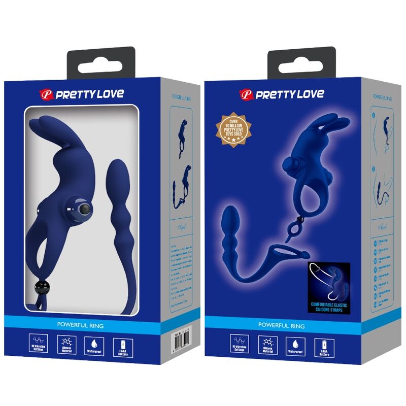 Cockring Vibrant Ayad avec Plug Anal Silicone 10 Modes - Pretty Love