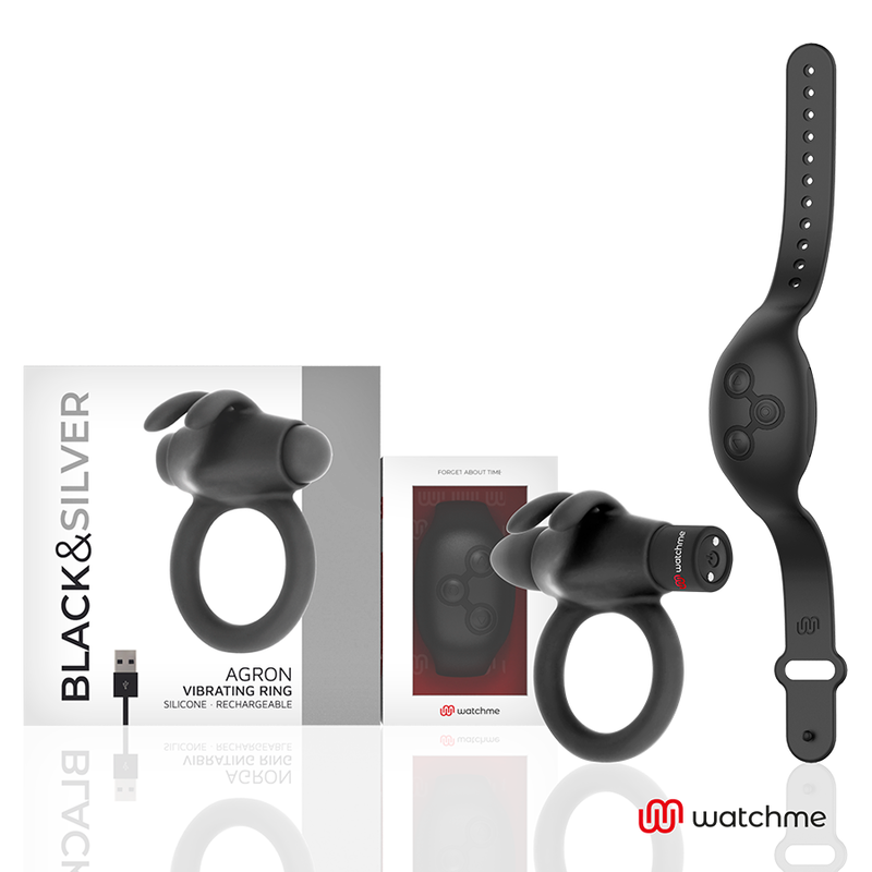 Cockring Vibrant Connecté Agron WatchMe 10 Modes Rechargeable - Black&Silver