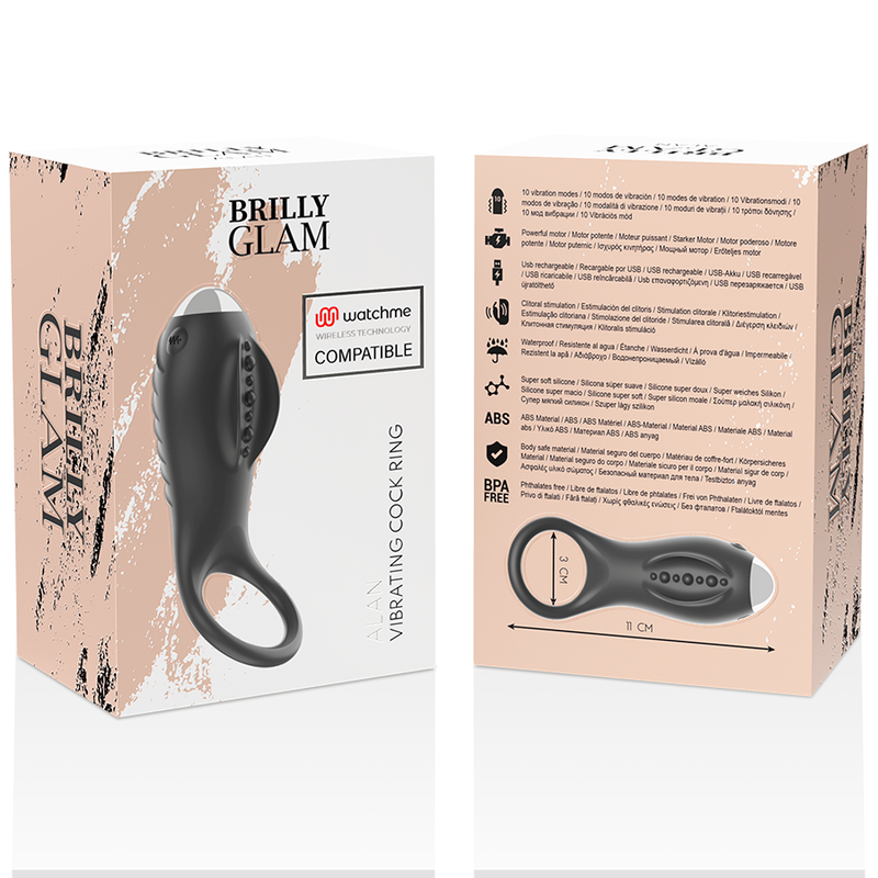 Cockring Vibrant Connecté Alan WatchMe 10 Modes Rechargeable - Brilly Glam