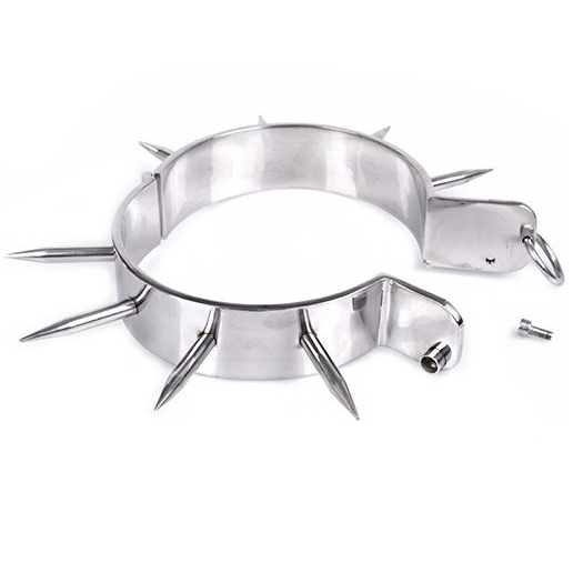 Collier BDSM Acier Chromé à Pointes Verrouillable Clé Allen - Metal Hard