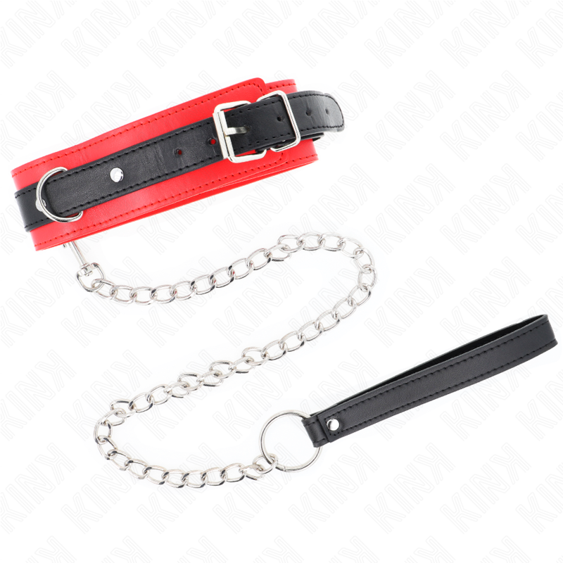 Collier BDSM avec Laisse 65 cm Basic Modèle 3 Réglable Rouge - Kink
