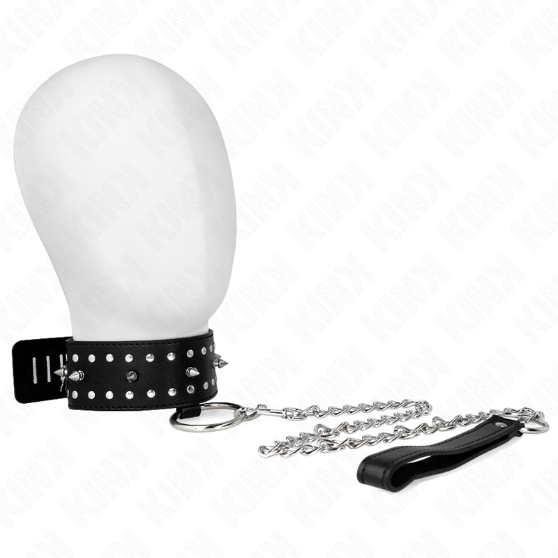 Collier BDSM avec Laisse 65 cm Clous Argentés Ajustable - Kink