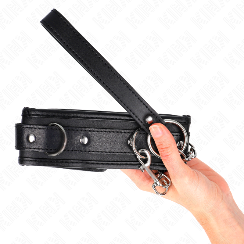 Collier BDSM Basic avec Laisse 65 cm Cuir Boucle Réglable - Kink