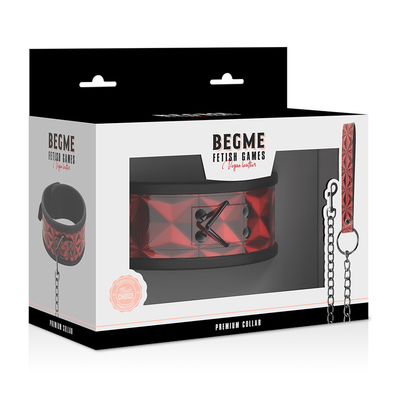 Collier BDSM Cuir Végan Doublure Néoprène Édition Rouge - Begme