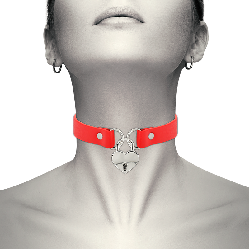 Collier BDSM Cuir Vegan Pendentif Cœur avec Clé - Coquette
