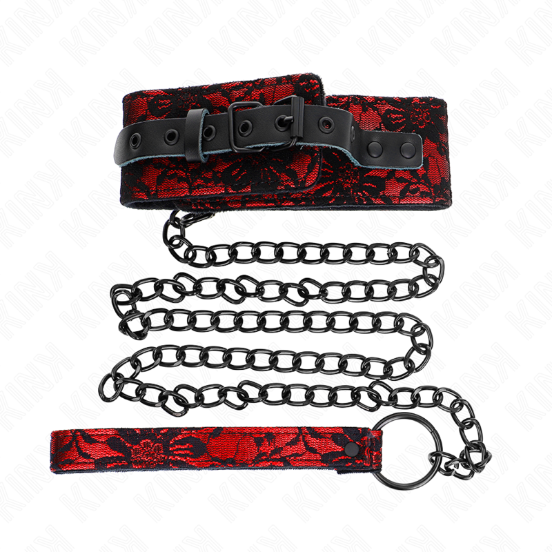 Collier BDSM Dentelle Laisse Cuir Véritable Réglable - Kink