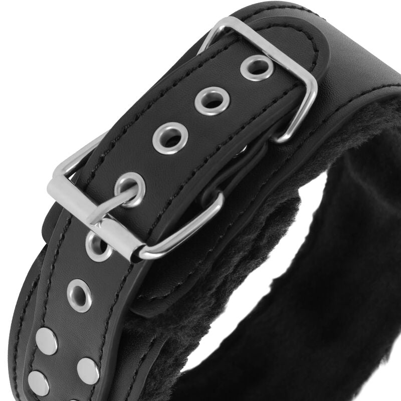 Collier BDSM Doublé Néoprène Cuir PU avec Laisse Titane - Darkness