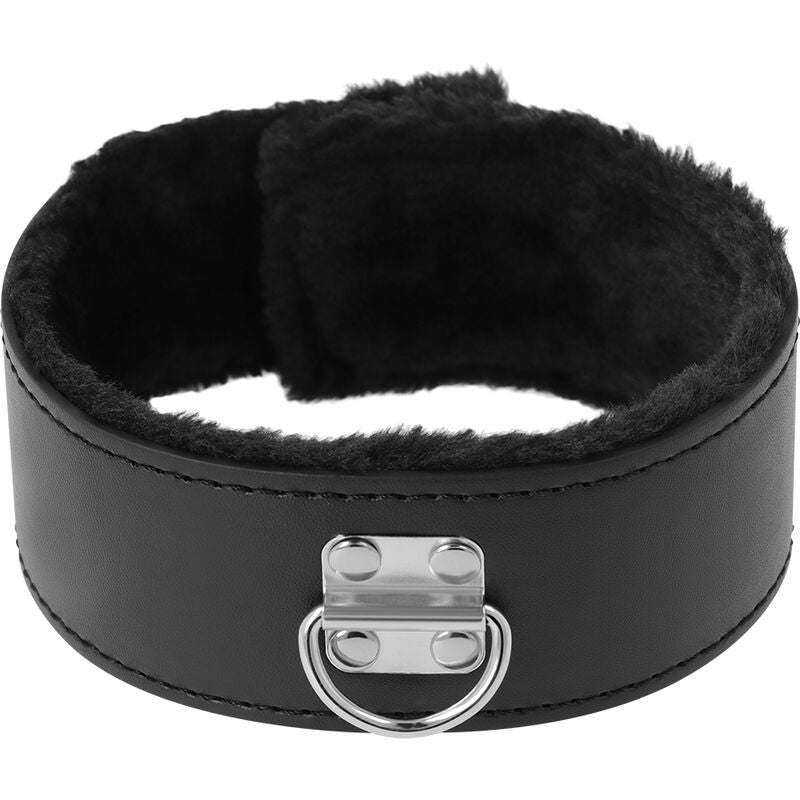 Collier BDSM Doublé Néoprène Cuir PU avec Laisse Titane - Darkness