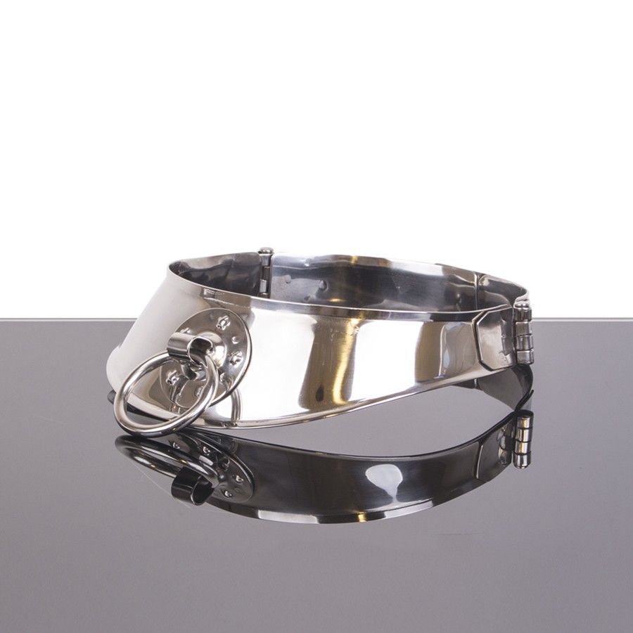 Collier BDSM Soumission Acier Inoxydable Anneau Frontal Cadenas - Metal Hard