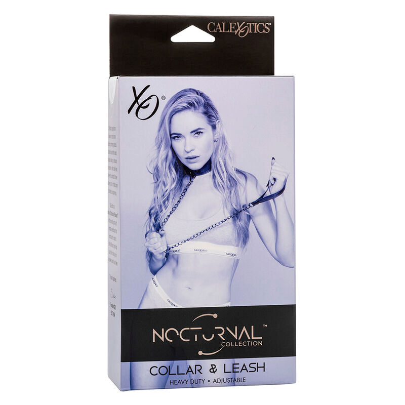 Collier et Laisse BDSM Nocturnal Cuir Réglable Anneau Pivotant - CalExotics