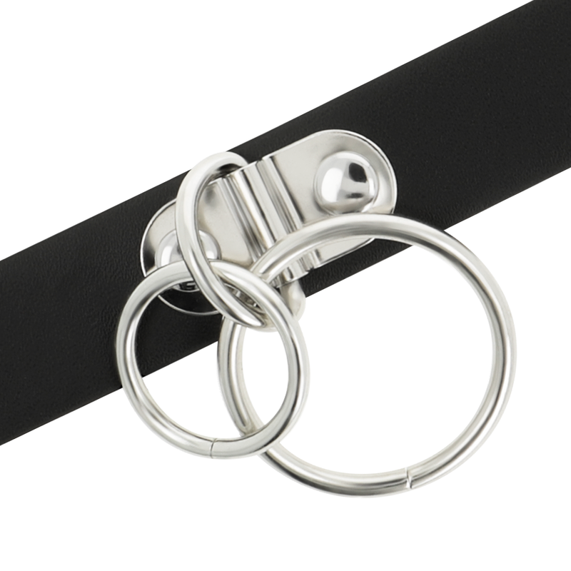 Collier Ras de Cou BDSM Double Anneau Cuir Végan Réglable - Coquette