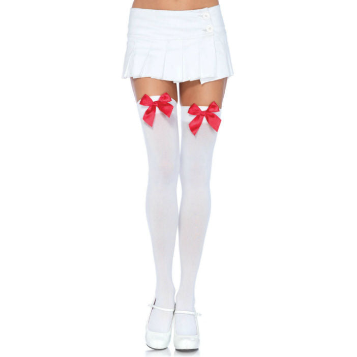 Cuissardes Nylon avec Noeud Satin - Taille Unique - Leg Avenue