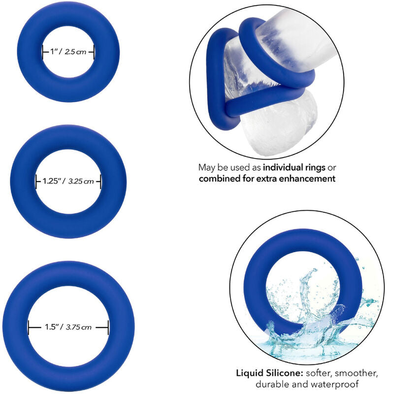 Ensemble 3 Cockrings Admiral Silicone Tailles Graduées Bleu - CalExotics