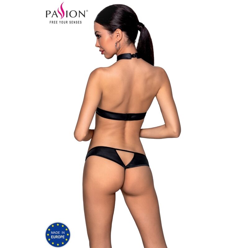 Ensemble Lingerie Cuir Écologique Malwia Soutien-Gorge Seins Nus String Ouvert - Passion Woman