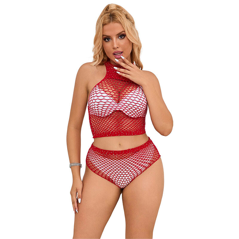 Ensemble Lingerie Résille Losanges Strass 2 Pièces Taille Unique - Subblime