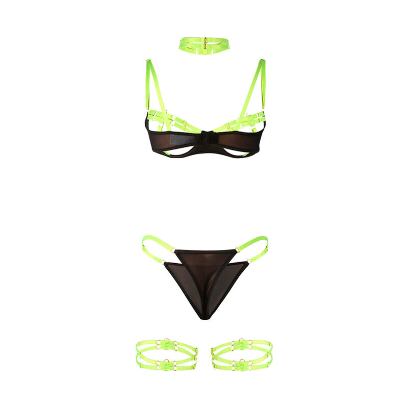 Ensemble Lingerie Soutien-Gorge Collier Jarretières Fluo - Subblime