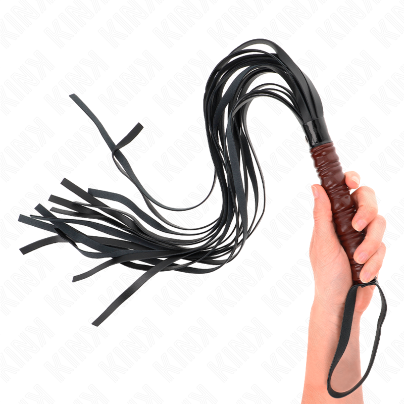 Fouet BDSM Acajou Cuir 53 cm Poignée Ergonomique - Kink