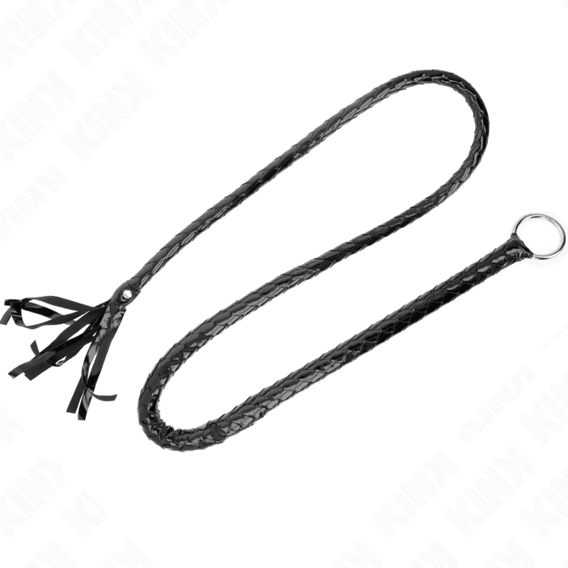 Fouet BDSM Long PVC Brillant 138 cm Poignée Ergonomique - Kink