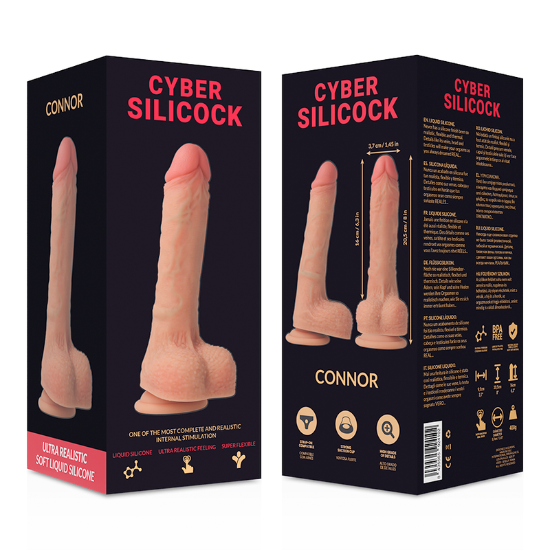 Gode Ceinture Connor Silicone avec Harnais et 3 Anneaux 20,5 cm - Cyber Silicock