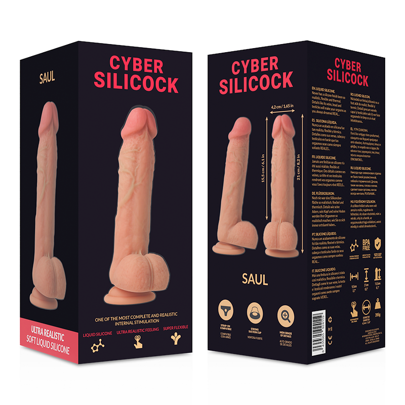 Gode Ceinture Saul Réaliste avec Harnais et 3 Anneaux Inclus - Cyber Silicock