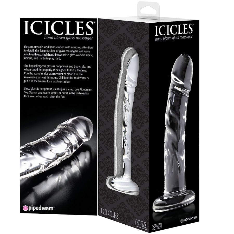 Gode en Verre Courbé N°62 Point G & Point P Tige Veineuse - Icicles