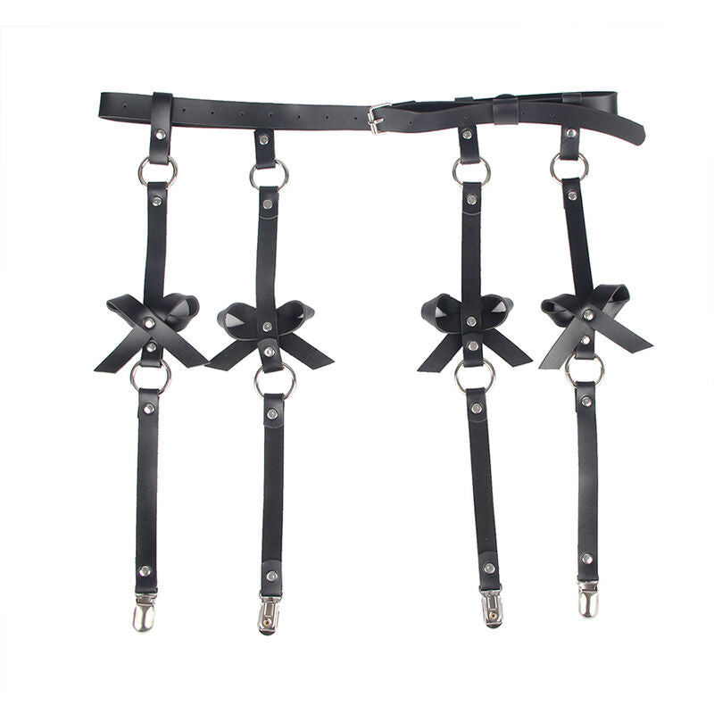 Harnais de Jambe Chaîne Cuir Noir Détail Bijou Taille Unique - Subblime