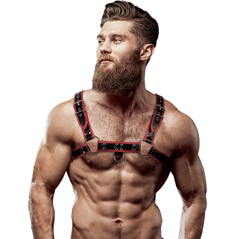 Harnais de Poitrine Homme Éco-Cuir Bretelles Réglables Noir/Rouge - Fetish Submissive