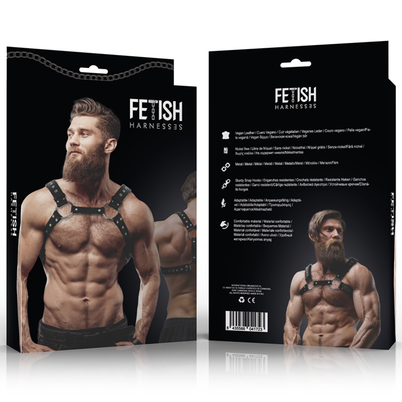 Harnais de Poitrine Homme Éco-Cuir à Clous Bretelles Réglables - Fetish Submissive